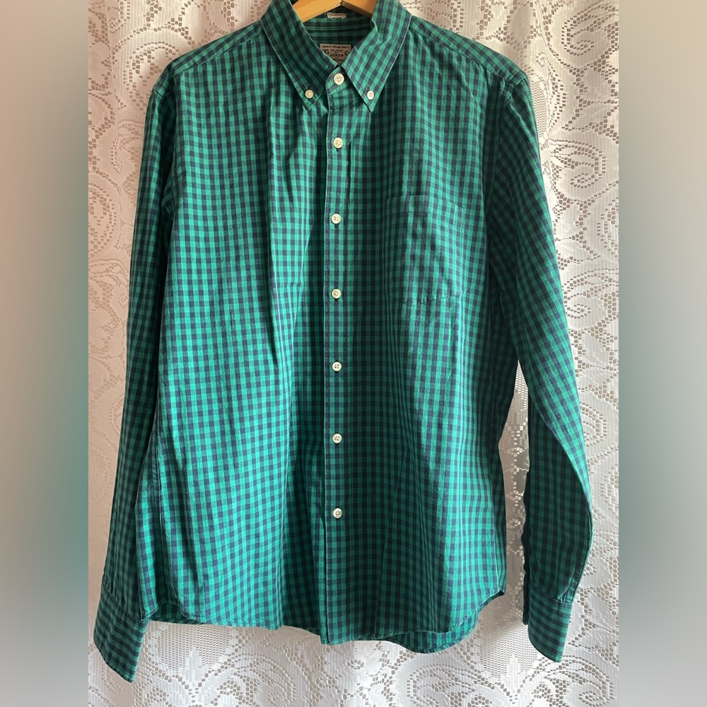 J. CREW| Kelly Green Navy Checkered Men's L Slim 100% Cotton Button Down Shirt